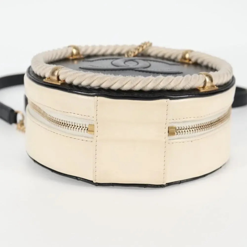Chanel Matelasse Leather CC Logo Chain Round Rope Crossbody Bag Black